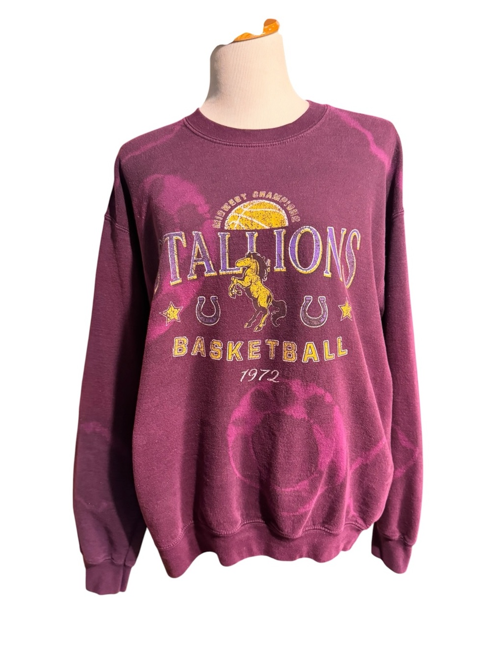 Out From Under Talons Basketball 1972 Bleach Dyed Oversized Graphic Sweatshirt - Picture 2 of 5